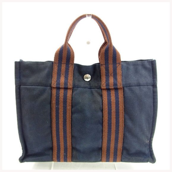 Hermes Tote bag Fourre Tout Navy Brown Woman unisex Authentic Used Y5646 - Picture 1 of 6